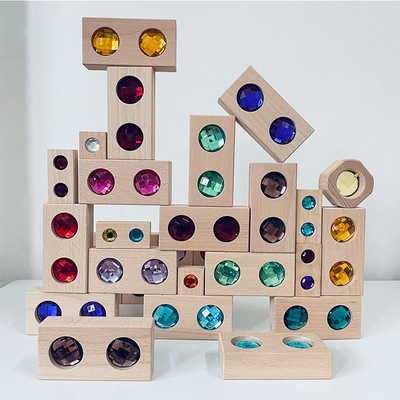 La grande rue Gem Blocks Kids Transparent Windows en bois de couleur bloque le bébé acrylique de blocs de cubes en briques du jeu X empilant T