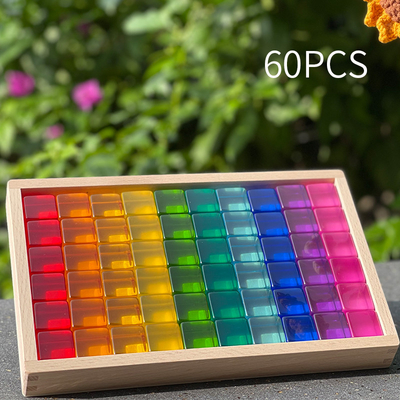 La grande rue Gem Blocks Kids Transparent Windows en bois de couleur bloque le bébé acrylique de blocs de cubes en briques du jeu X empilant T