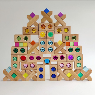 La grande rue Gem Blocks Kids Transparent Windows en bois de couleur bloque le bébé acrylique de blocs de cubes en briques du jeu X empilant T