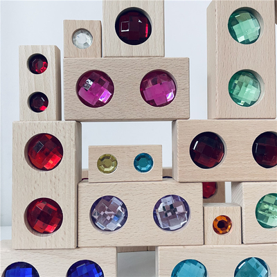 La grande rue Gem Blocks Kids Transparent Windows en bois de couleur bloque le bébé acrylique de blocs de cubes en briques du jeu X empilant T