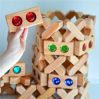 La grande rue Gem Blocks Kids Transparent Windows en bois de couleur bloque le bébé acrylique de blocs de cubes en briques du jeu X empilant T