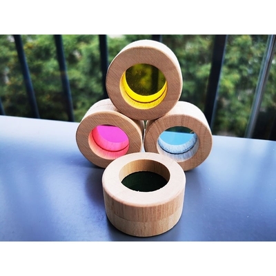Bois en caoutchouc solide en bois de Montessori Toy Sensory Rainbow Mirror Blocks d'enfants empilant l'empileur acrylique de Buliding éducatif