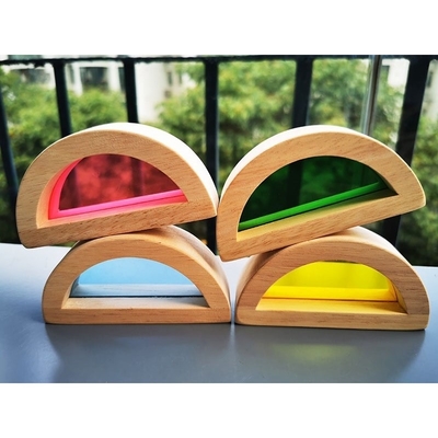 Bois en caoutchouc solide en bois de Montessori Toy Sensory Rainbow Mirror Blocks d'enfants empilant l'empileur acrylique de Buliding éducatif
