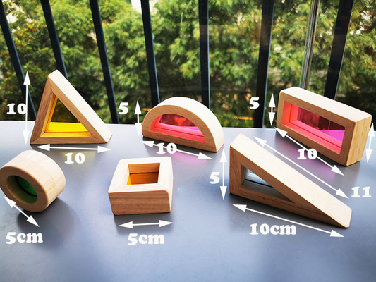 Bois en caoutchouc solide en bois de Montessori Toy Sensory Rainbow Mirror Blocks d'enfants empilant l'empileur acrylique de Buliding éducatif