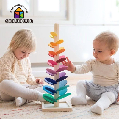L'arbre en bois de pétale de bébé de Montessori bloc constitutif le jouet éducatif de voie de course de boule de boule de l'arc-en-ciel de Toy Children pour le Gi d'enfants