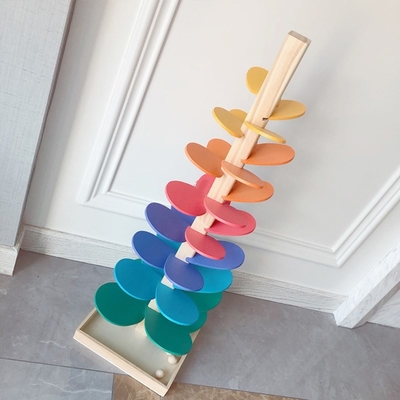 L'arbre en bois de pétale de bébé de Montessori bloc constitutif le jouet éducatif de voie de course de boule de boule de l'arc-en-ciel de Toy Children pour le Gi d'enfants