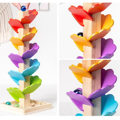 L'arbre en bois de pétale de bébé de Montessori bloc constitutif le jouet éducatif de voie de course de boule de boule de l'arc-en-ciel de Toy Children pour le Gi d'enfants