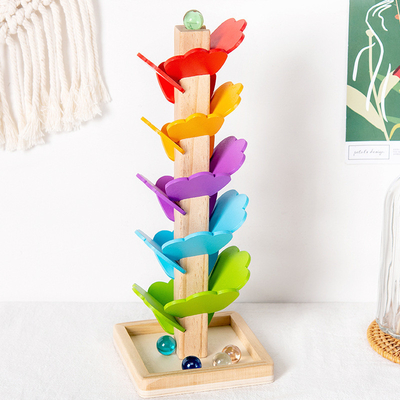 L'arbre en bois de pétale de bébé de Montessori bloc constitutif le jouet éducatif de voie de course de boule de boule de l'arc-en-ciel de Toy Children pour le Gi d'enfants