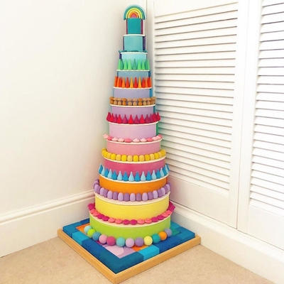 Pièces lâches d'arc-en-ciel en bois Montessori coloré pour le bébé préscolaire