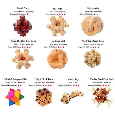 Le QI en bois de Kong Ming Puzzles Set Luban Lock déconcertent le jeu pour le jouet adulte de jeu de degré de niveaux de Brain Teaser 3 de passe-temps d'enfants