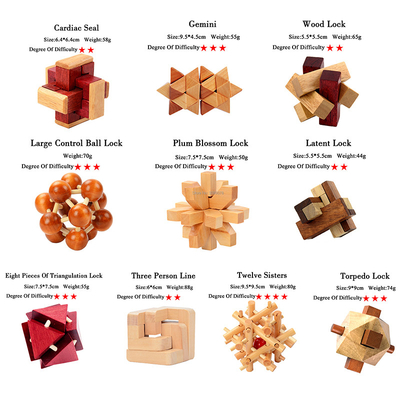 Le QI en bois de Kong Ming Puzzles Set Luban Lock déconcertent le jeu pour le jouet adulte de jeu de degré de niveaux de Brain Teaser 3 de passe-temps d'enfants