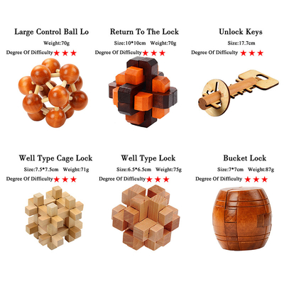Le QI en bois de Kong Ming Puzzles Set Luban Lock déconcertent le jeu pour le jouet adulte de jeu de degré de niveaux de Brain Teaser 3 de passe-temps d'enfants