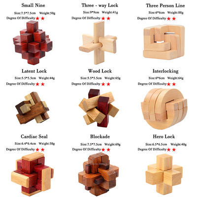 Le QI en bois de Kong Ming Puzzles Set Luban Lock déconcertent le jeu pour le jouet adulte de jeu de degré de niveaux de Brain Teaser 3 de passe-temps d'enfants