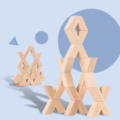 blocs de empilement éducatifs en bois d'Unpaint Montessori de grand des blocs 3D constitutifs de la forme de v 16pcs bébé en bois naturel de jouets à