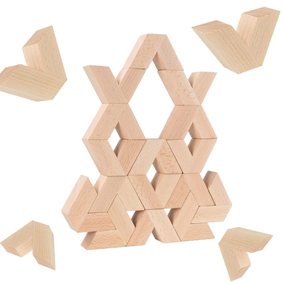 blocs de empilement éducatifs en bois d'Unpaint Montessori de grand des blocs 3D constitutifs de la forme de v 16pcs bébé en bois naturel de jouets à