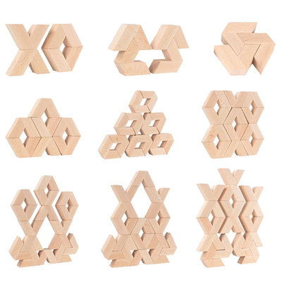 blocs de empilement éducatifs en bois d'Unpaint Montessori de grand des blocs 3D constitutifs de la forme de v 16pcs bébé en bois naturel de jouets à