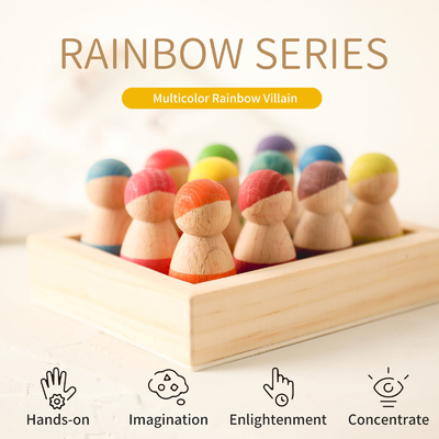 Bloc en bois éducatif d'arc-en-ciel de Montessori comptant des enfants de puzzle de jeu
