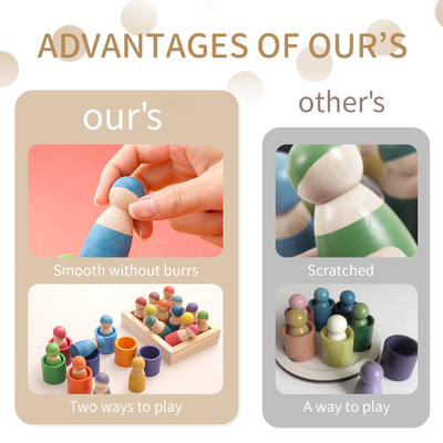 Bloc en bois éducatif d'arc-en-ciel de Montessori comptant des enfants de puzzle de jeu