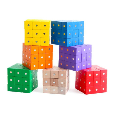 Blocs magnétiques 10pc 2X2X2cm d'arc-en-ciel carré éducatif de cube en bois