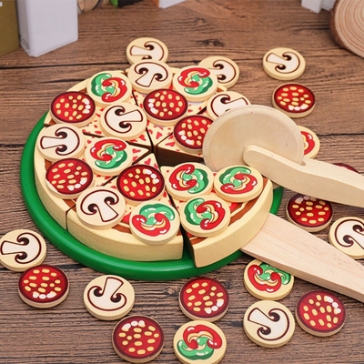 64 PCs feignent la pizza en bois Toy For Children Food Cooking de jeu