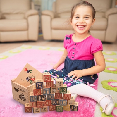 l'alphabet 27pcs en bois gras des blocs de caractère imprimés avec le nombre