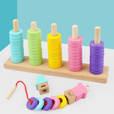 1 jouet interactif de pile d'ensemble de cercle de jeu d'enfants en bois de puzzle