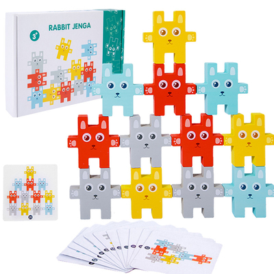 Animal de Montessori d'enfants empilant les jeux de équilibrage de Jenga de lapin de jouets de blocs
