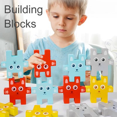 Animal de Montessori d'enfants empilant les jeux de équilibrage de Jenga de lapin de jouets de blocs