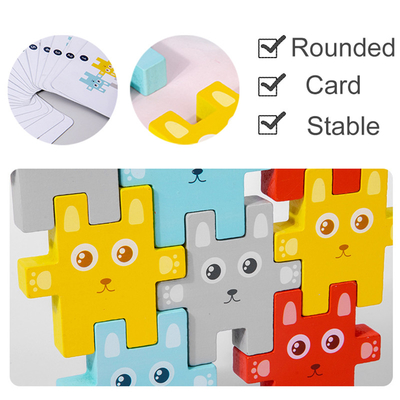 Animal de Montessori d'enfants empilant les jeux de équilibrage de Jenga de lapin de jouets de blocs