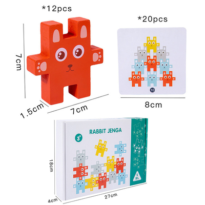 Animal de Montessori d'enfants empilant les jeux de équilibrage de Jenga de lapin de jouets de blocs