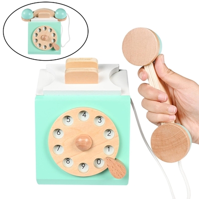 Rétro téléphone Playset Toy For Children éducatif en bois de simulation