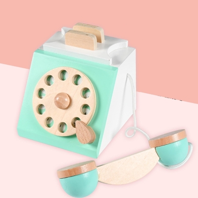 Rétro téléphone Playset Toy For Children éducatif en bois de simulation