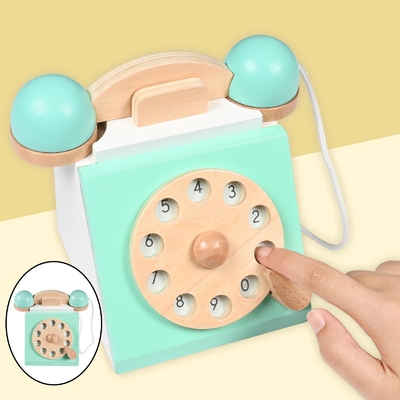 Rétro téléphone Playset Toy For Children éducatif en bois de simulation