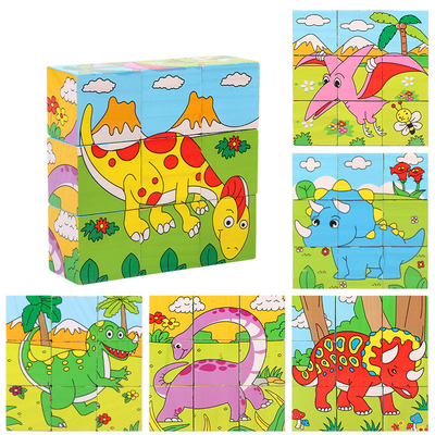 Le bloc en bois de bébé joue le fruit animal premier apprenant six puzzles de cube en côté 3D