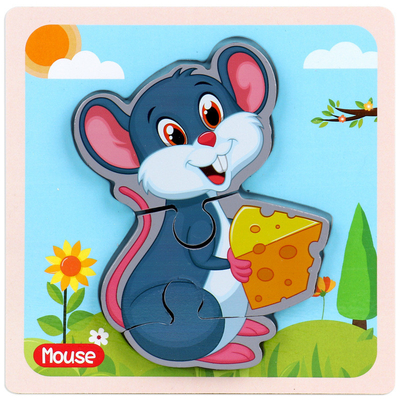Première éducation de bande dessinée d'enfants animaux en bois du puzzle 3D cognitive
