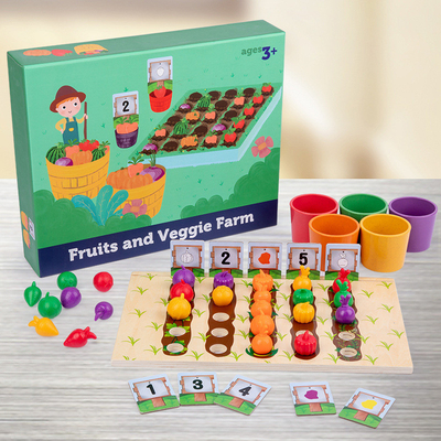 Classification cognitive de la ferme des enfants de couleur végétale en bois de fruit interactive