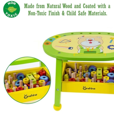 Assemblée d'écrou en bois de vis de clé de puzzle de Tableau d'outil d'ours de la bande dessinée des enfants