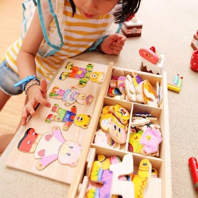 Jouets éducatifs d'habillage animaux en bois d'exposition pour 3 + enfants