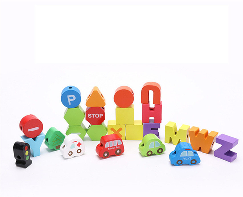jeu perlé de corde du trafic 75Pcs urbain de lettre en bois de nombre ficelant le filetage