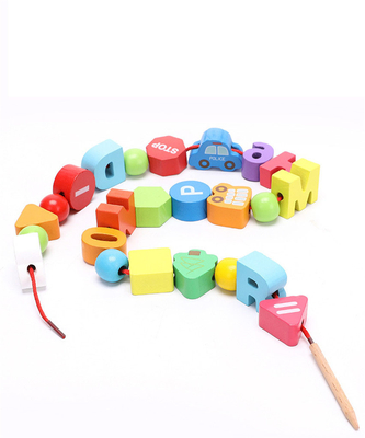 jeu perlé de corde du trafic 75Pcs urbain de lettre en bois de nombre ficelant le filetage