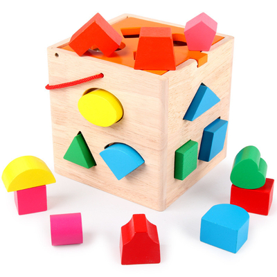 Les 16 enfants en bois de boîte d'intelligence de trou colorent le SIDA assorti de forme cognitive