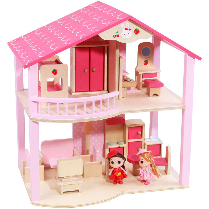 Les jouets en bois faits main naturels DIY de Chambre de poupée ont coloré ISO9001