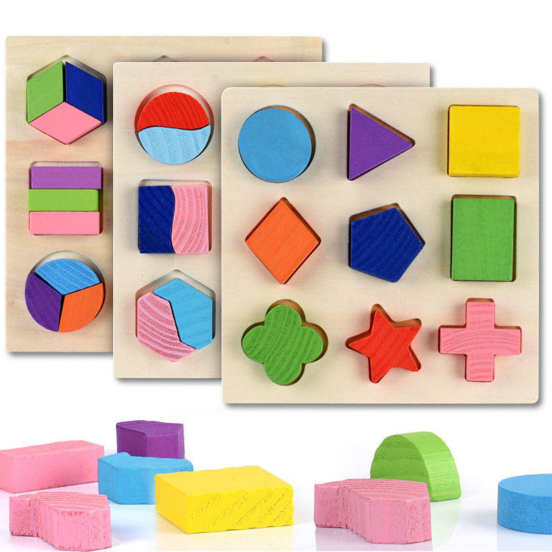Assortissant le bébé en bois de Montessori joue l'école maternelle en bois géométrique des blocs 15cm