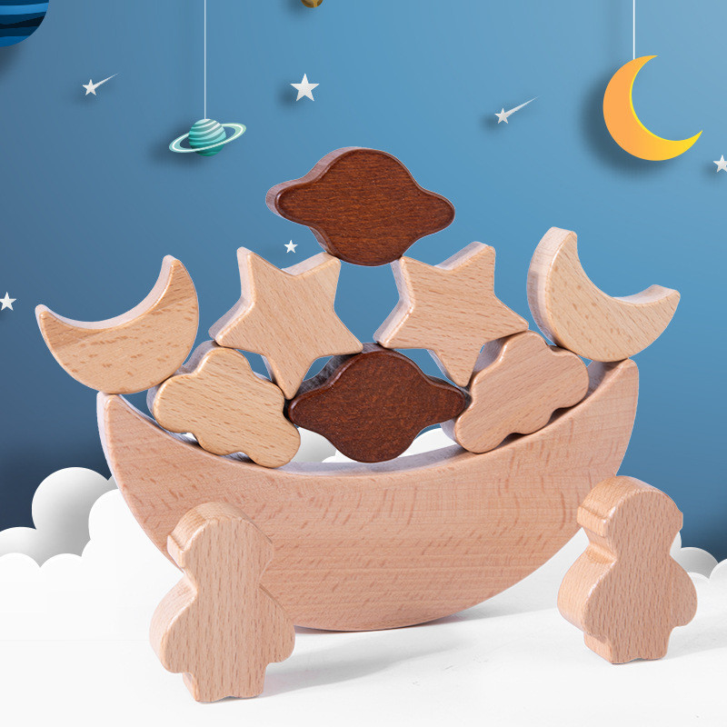 Les blocs en bois des jouets éducatifs des enfants de Montessori que les étoiles musardent ont empilé le contre en bois de Toy Diy Baby Balance Training de blocs