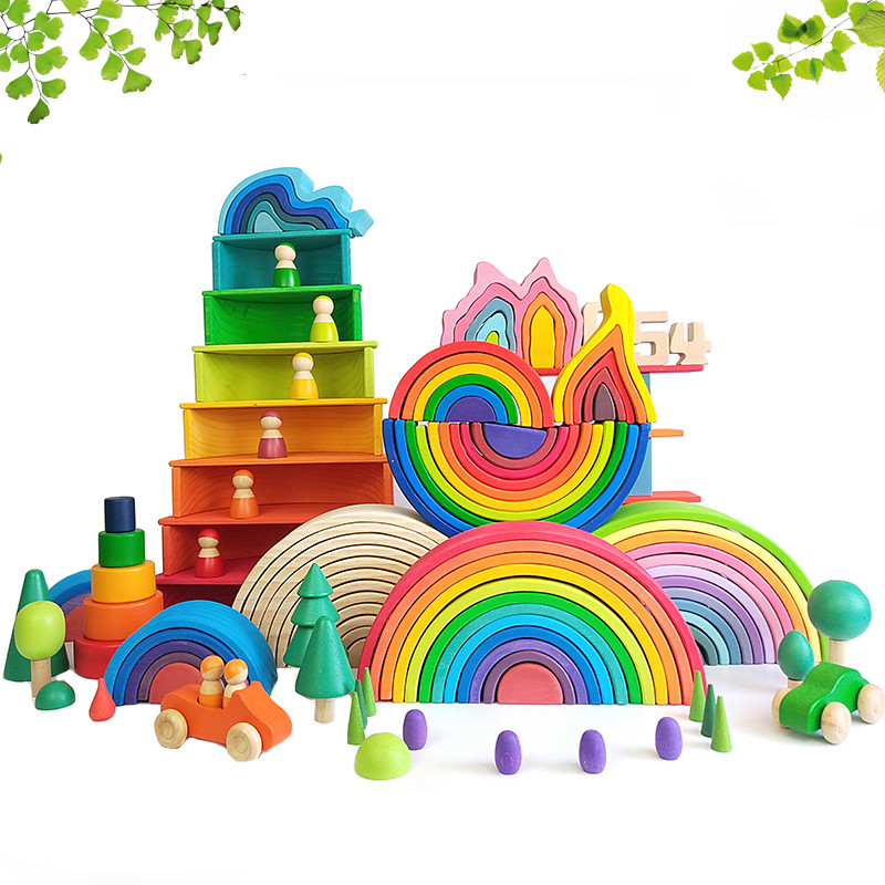 L'arc-en-ciel en bois de jouets de DIY 3D bloc constitutif de grande taille pour des enfants d'enfants