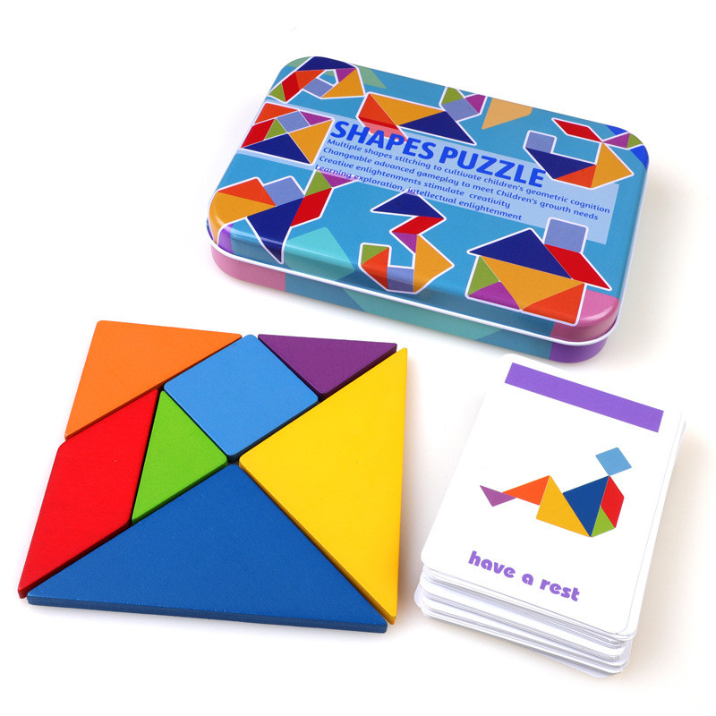 Tangram coloré Toy Kids Montessori Early Education de casse-tête animal en bois du modèle 3D assortissant des enfants de jouets de jeux