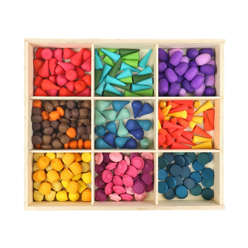 Pièces lâches d'arc-en-ciel en bois Montessori coloré pour le bébé préscolaire