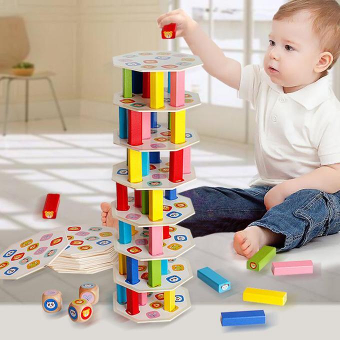 Domino en bois drôle de bois dur de tour empilant les blocs constitutifs Toy Montessori Educational Game pour le cadeau d'enfants d'enfants