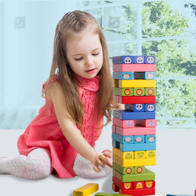 Domino en bois drôle de bois dur de tour empilant les blocs constitutifs Toy Montessori Educational Game pour le cadeau d'enfants d'enfants