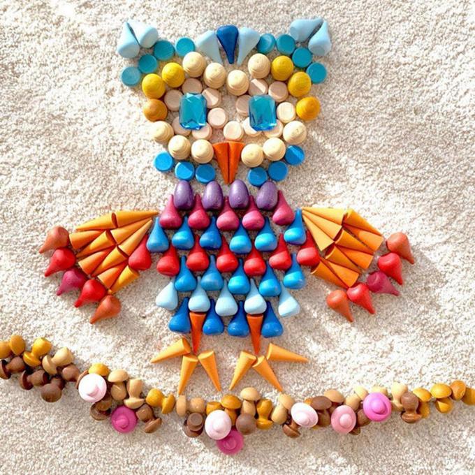 Le jeu éducatif de pièces lâches en bois d'arc-en-ciel a placé Waldorf coloré Toy Montessori Stacking Blocks pour le bébé préscolaire d'enfant en bas âge d'enfants